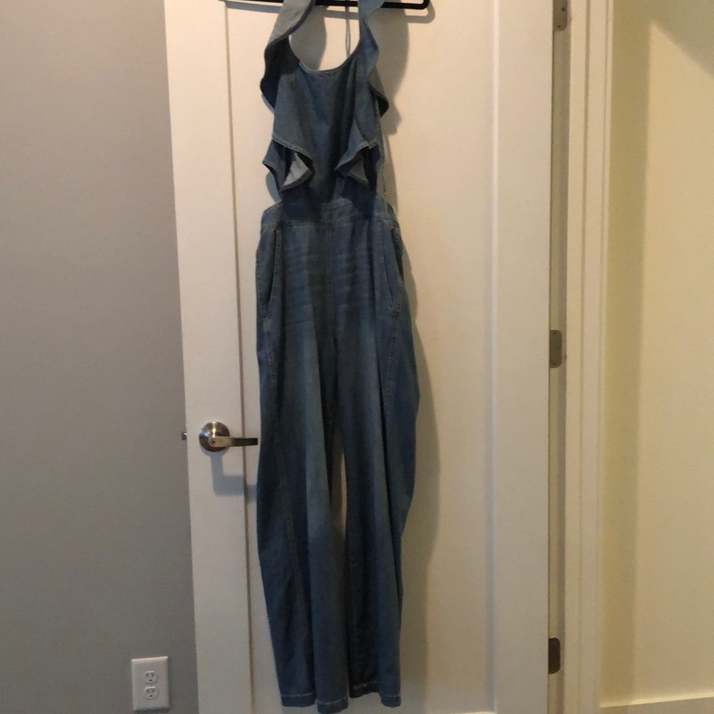Blue jean ruffled romper pants!!